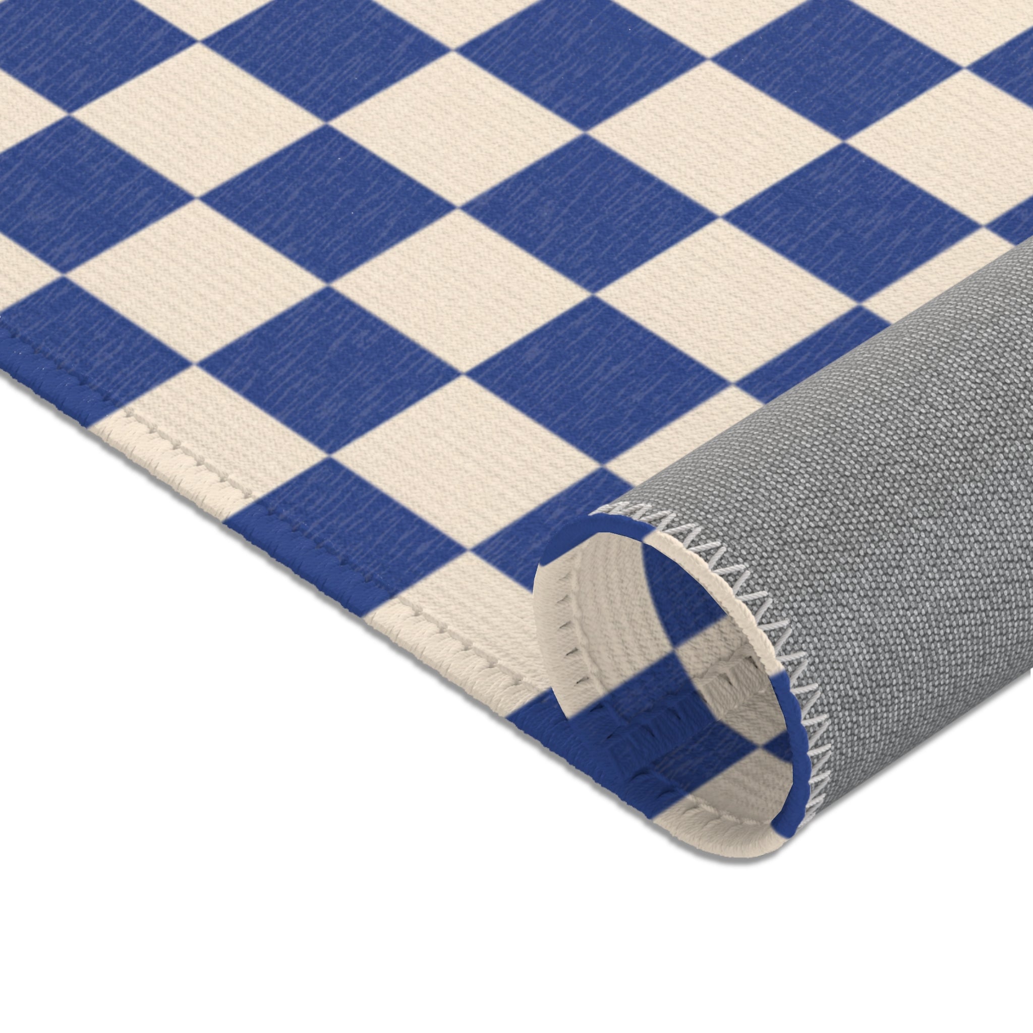 Blue and Ivory Checkered Layering Rug