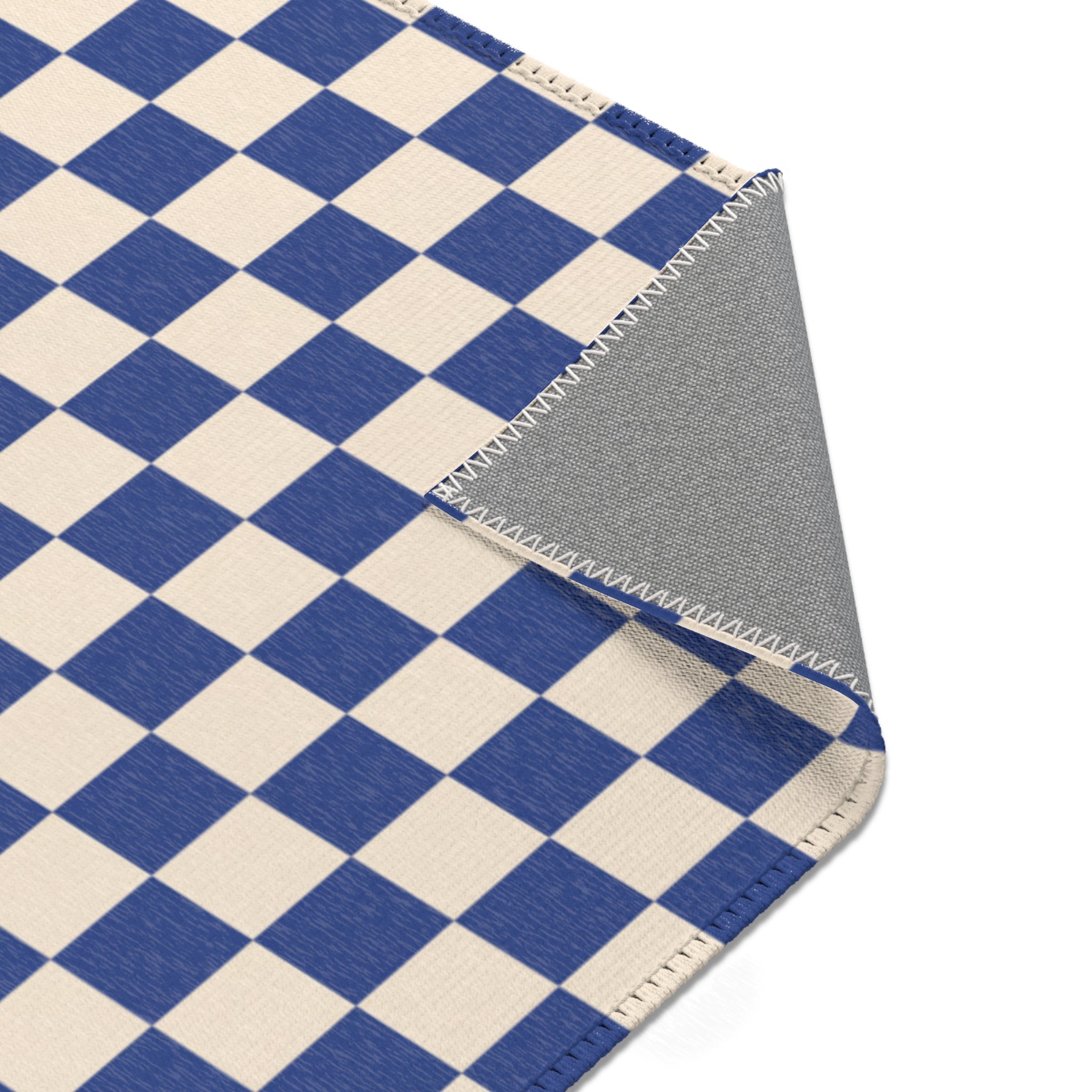 Blue and Ivory Checkered Layering Rug