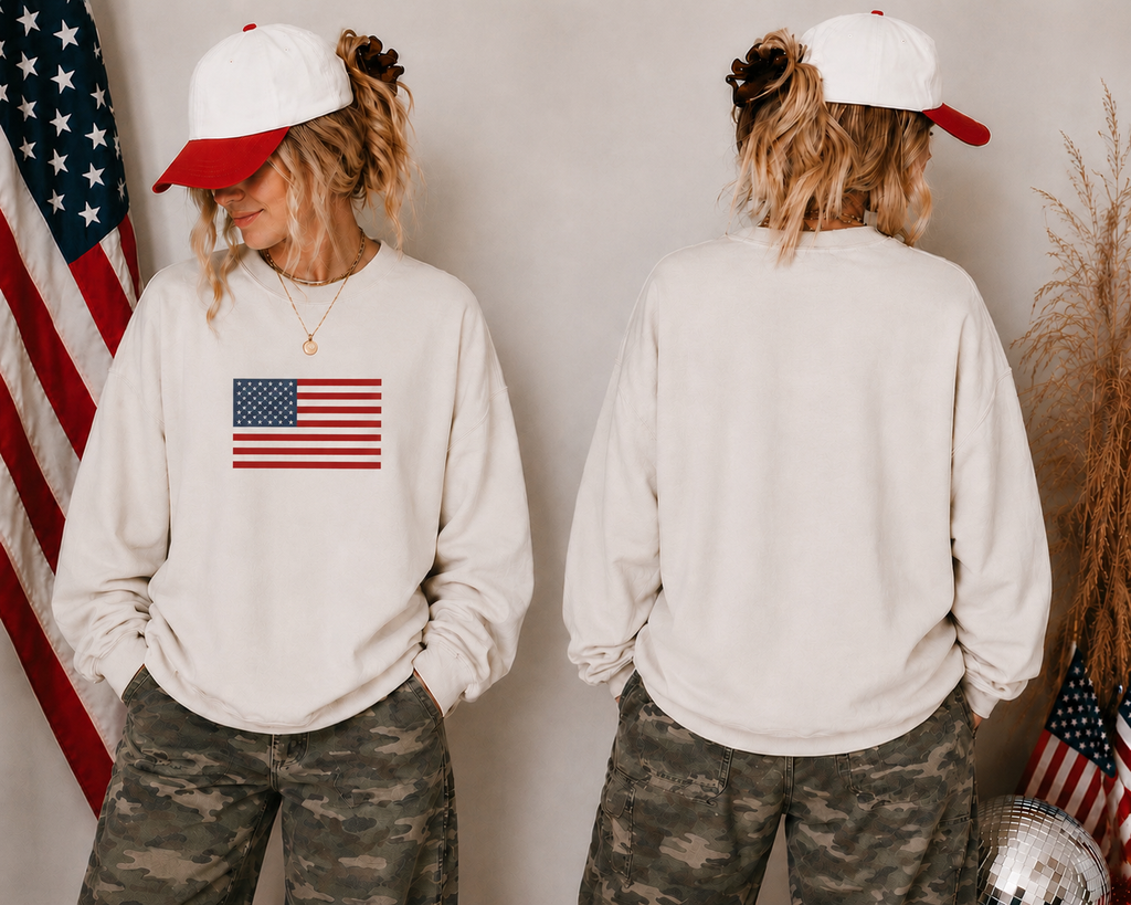 Patriotic USA Flag Crewneck Sweatshirt - Classic American Graphic