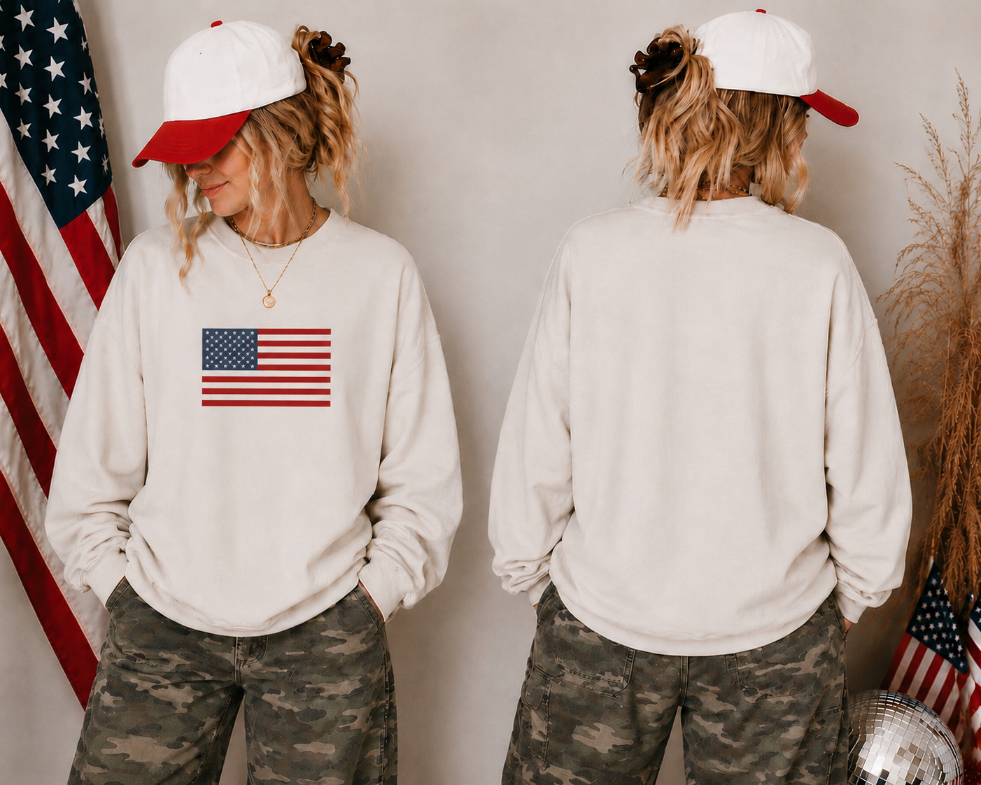 Patriotic USA Flag Crewneck Sweatshirt - Classic American Graphic