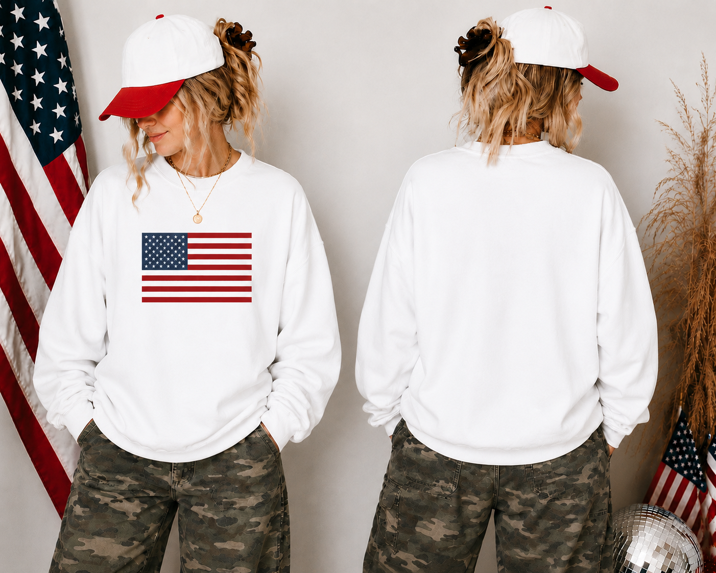 Patriotic USA Flag Crewneck Sweatshirt - Classic American Graphic