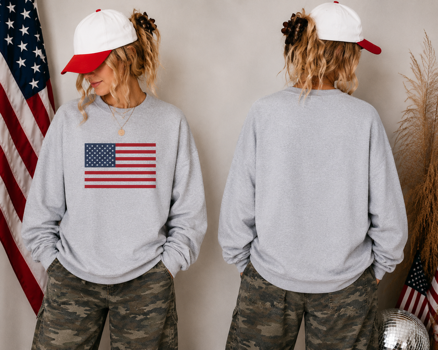 Patriotic USA Flag Crewneck Sweatshirt - Classic American Graphic