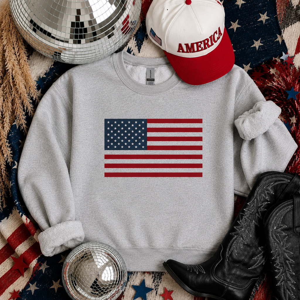 Patriotic USA Flag Crewneck Sweatshirt - Classic American Graphic