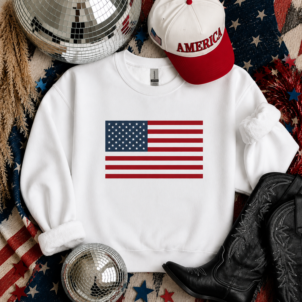 Patriotic USA Flag Crewneck Sweatshirt - Classic American Graphic
