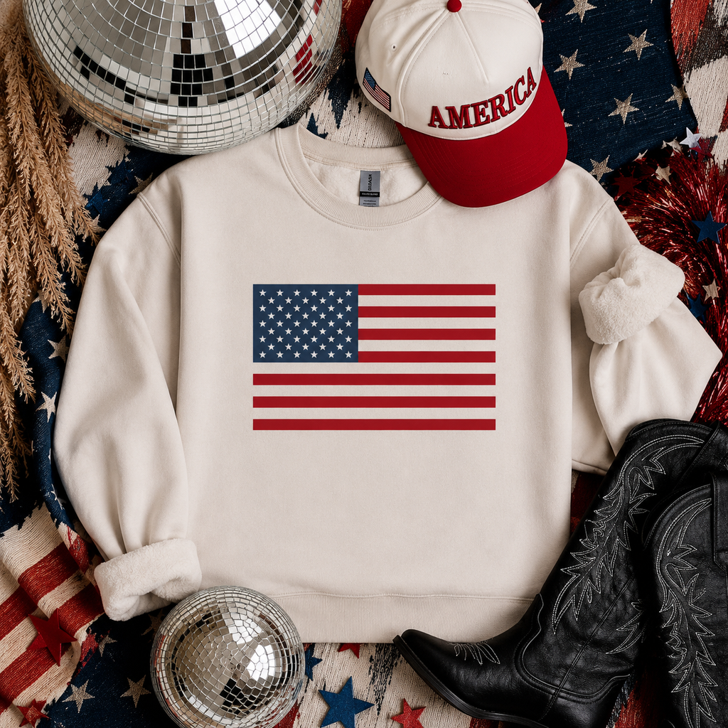 Patriotic USA Flag Crewneck Sweatshirt - Classic American Graphic