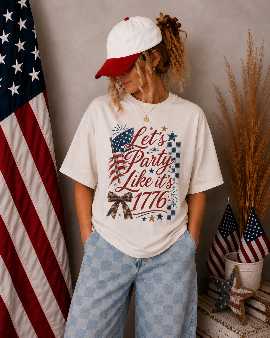 4th of July Shirt Women – Let's Party Like It's 1776 Patriotic Flag Tee