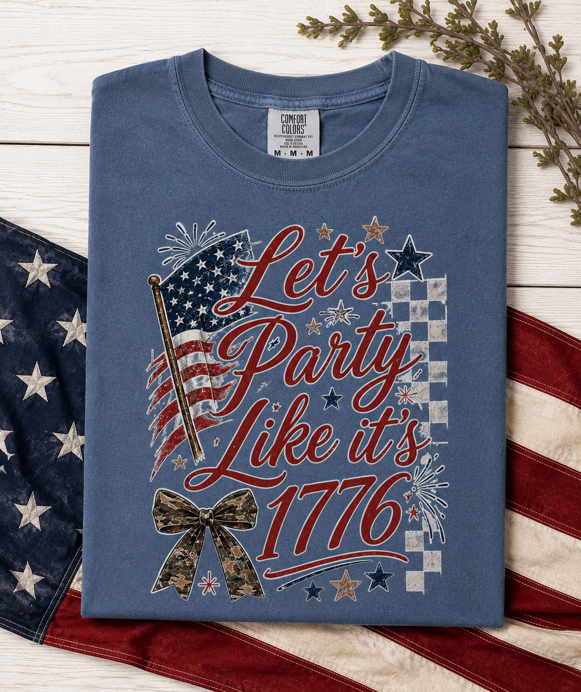 4th of July Shirt Women – Let's Party Like It's 1776 Patriotic Flag Tee