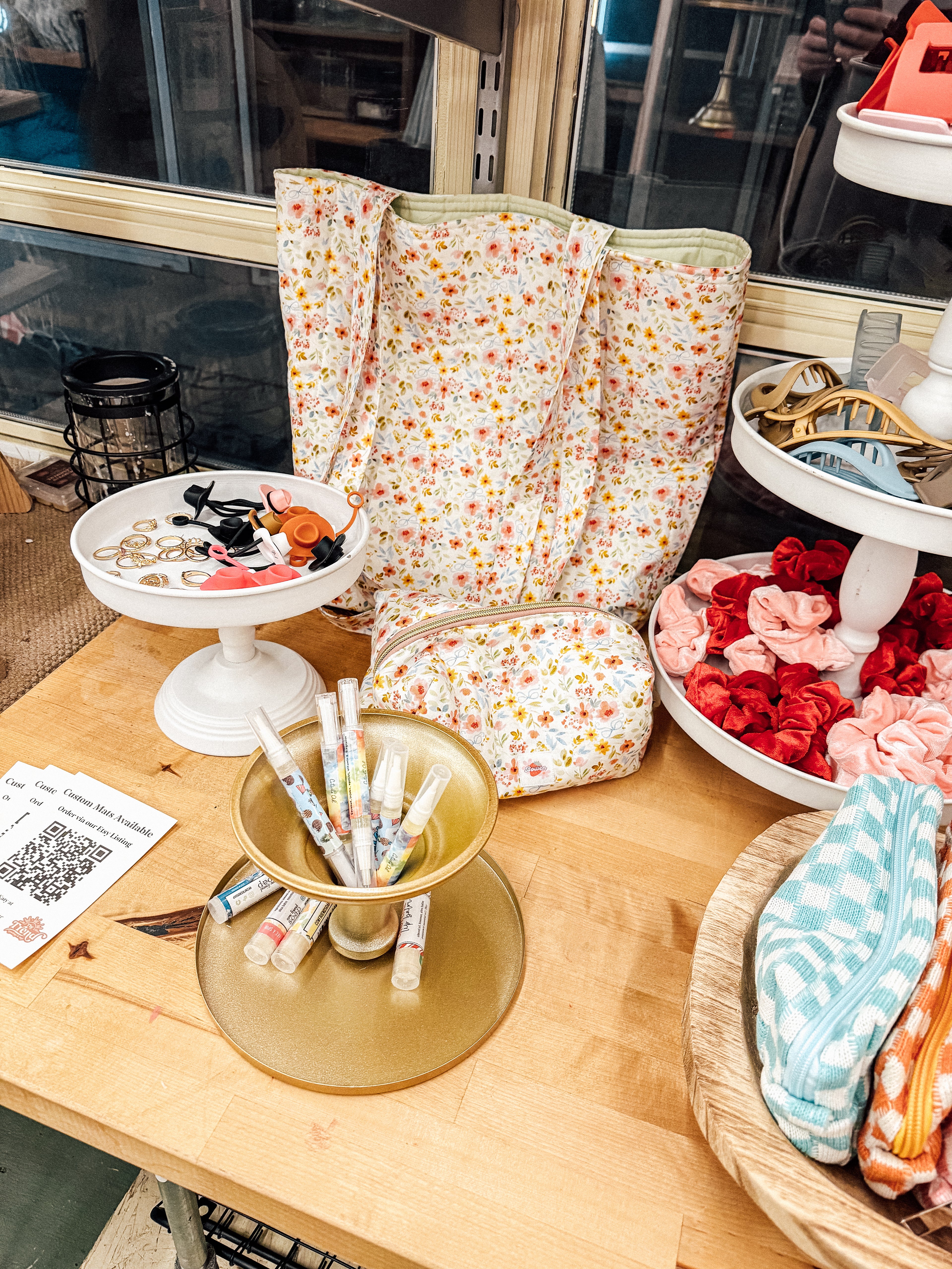 Hand Sewn floral & bows makeup bag