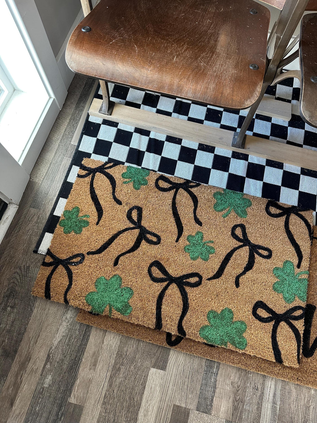 Coquette Bows & Green St. Patty's Day Clovers | St. Patty's Day Doormat | St. Patricks Day Home Decor