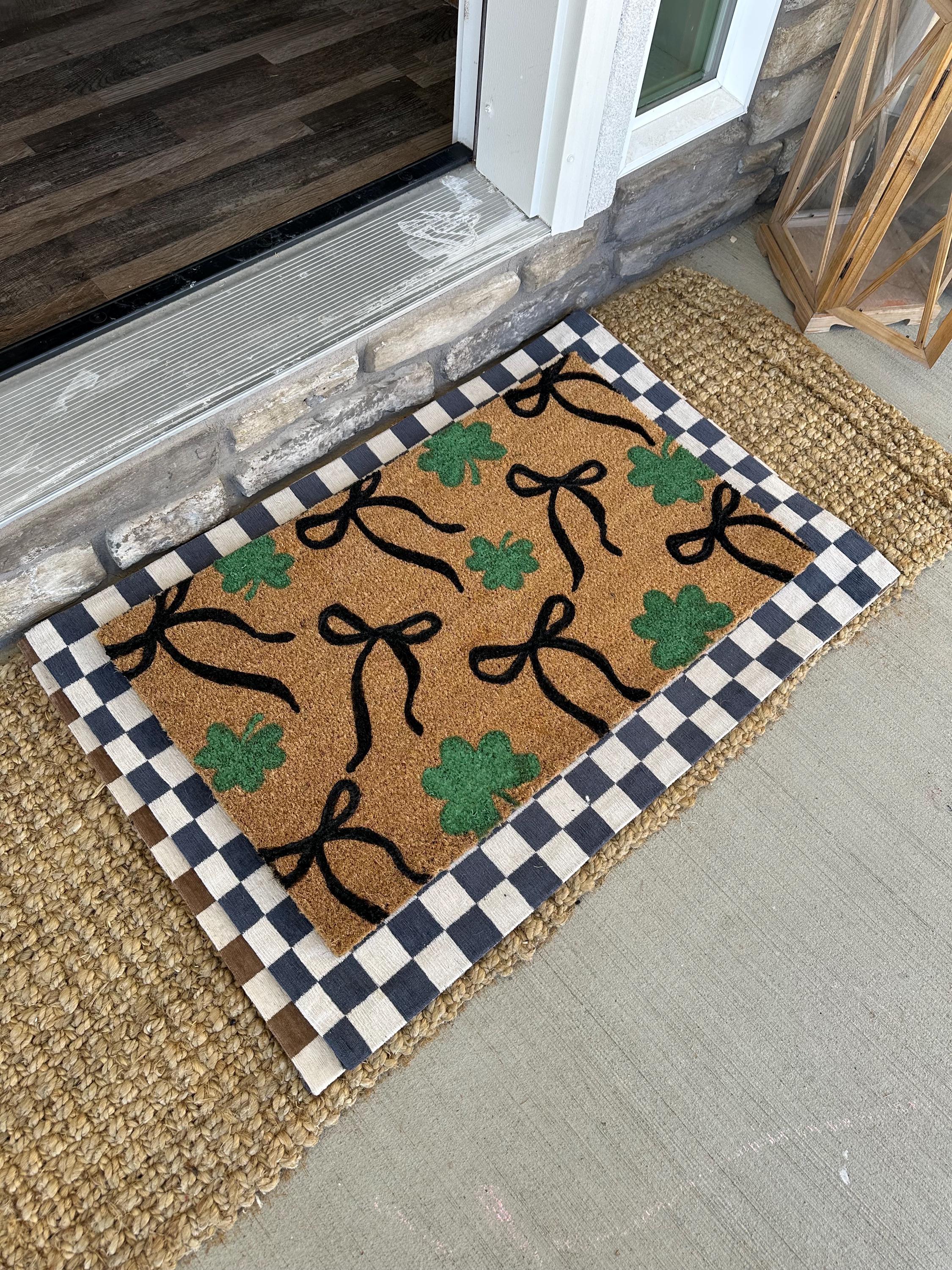 Coquette Bows & Green St. Patty's Day Clovers | St. Patty's Day Doormat | St. Patricks Day Home Decor