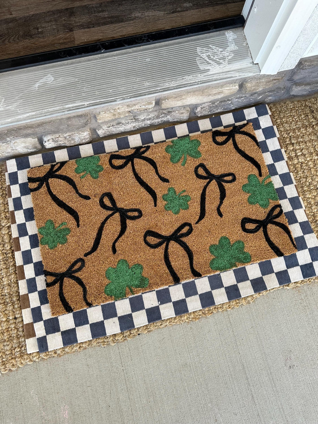 Coquette Bows & Green St. Patty's Day Clovers | St. Patty's Day Doormat | St. Patricks Day Home Decor