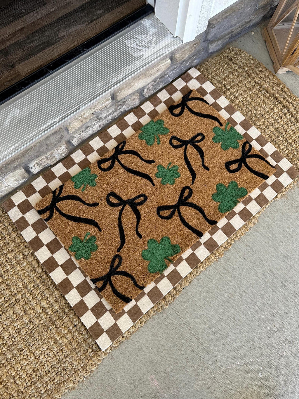 Coquette Bows & Green St. Patty's Day Clovers | St. Patty's Day Doormat | St. Patricks Day Home Decor