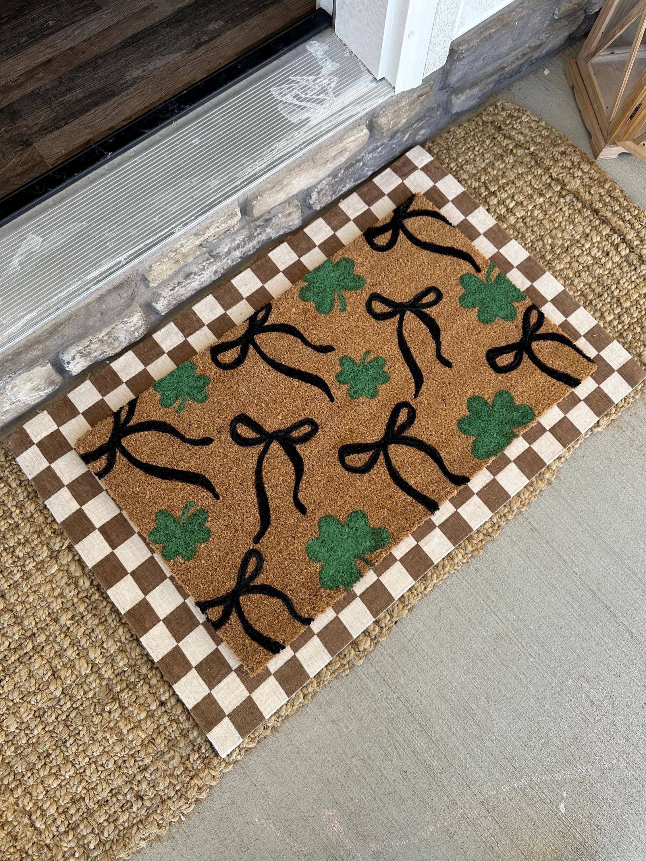 Coquette Bows & Green St. Patty's Day Clovers | St. Patty's Day Doormat | St. Patricks Day Home Decor