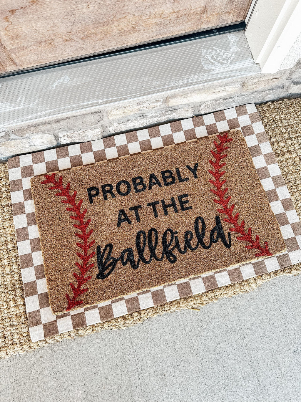 Probably At The Ballfield Doormat | Baseball Doormat | Baseball Rug | Softball Doormat | Sports Gift | Porch Gift | Home Gift
