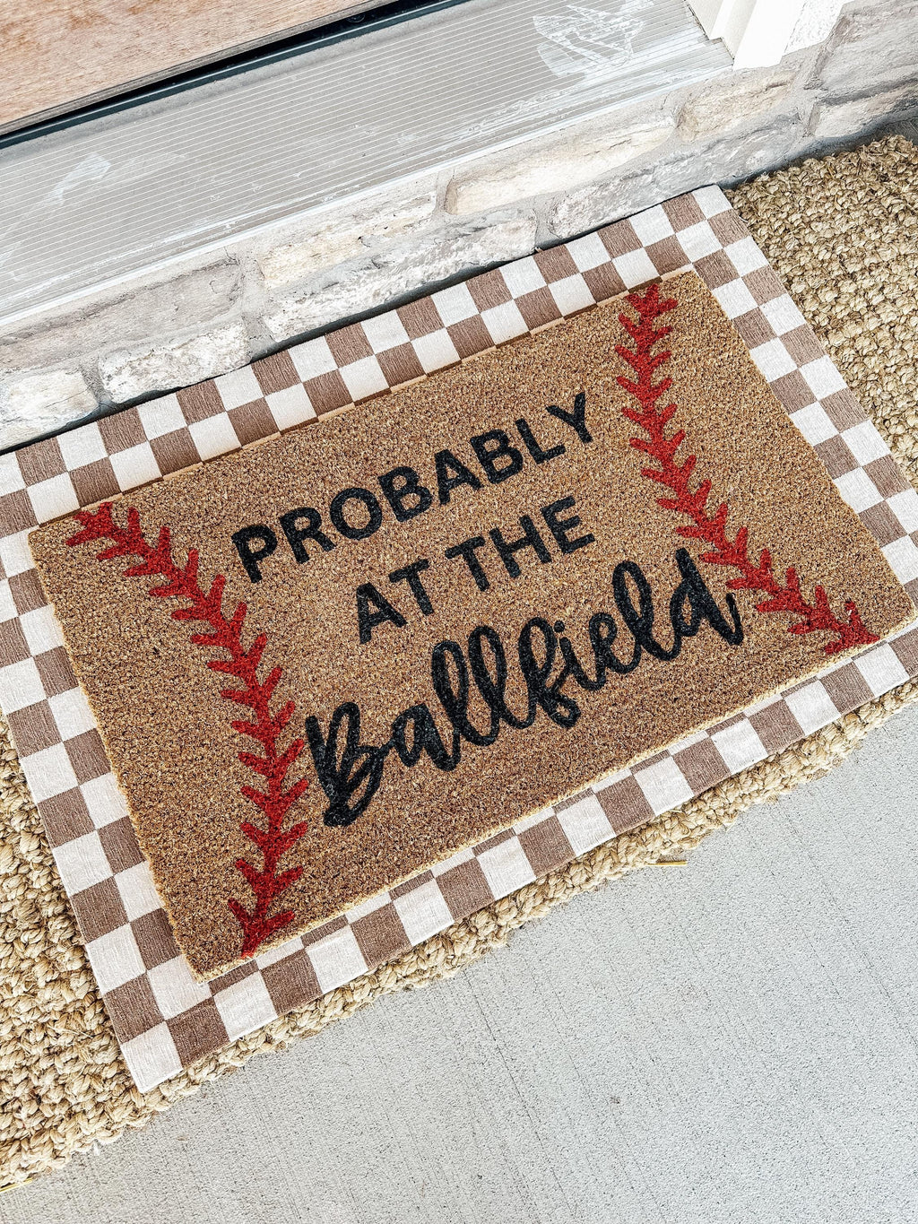 Probably At The Ballfield Doormat | Baseball Doormat | Baseball Rug | Softball Doormat | Sports Gift | Porch Gift | Home Gift