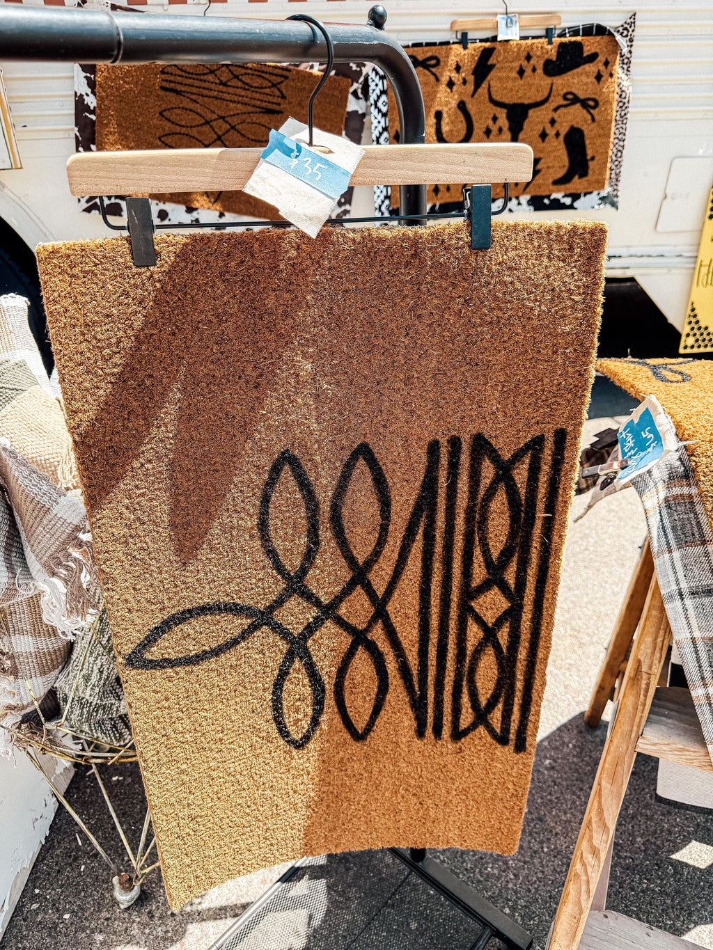 Boot Stitch Coir Doormat: Western Porch Decor (18” x 30”)
