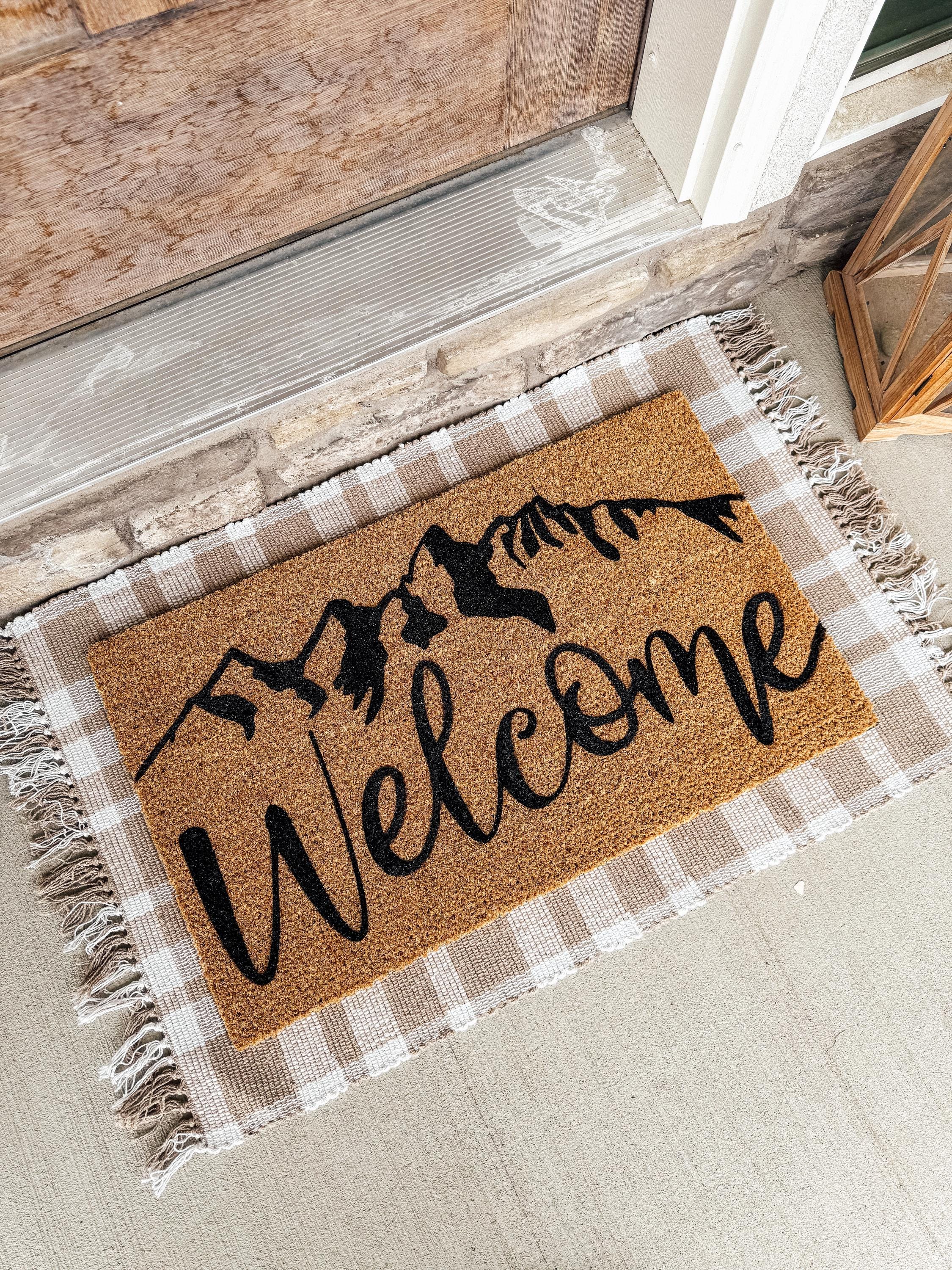 Welcome Grand Tetons Doormat | Hand Painted Coir Doormat | Porch Decor