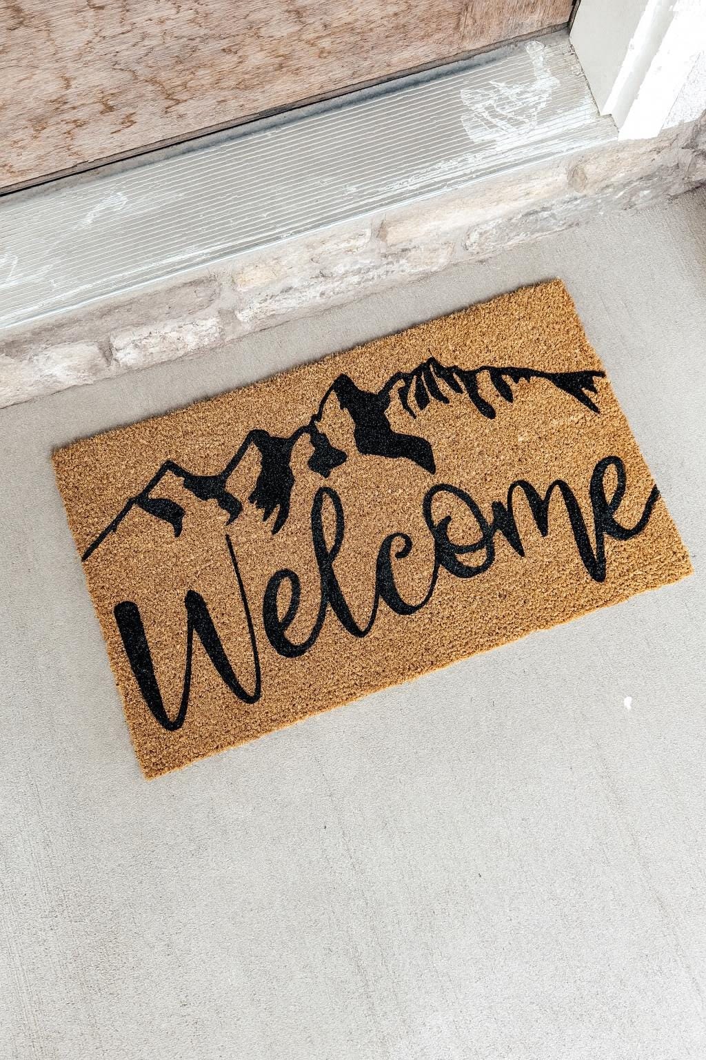 Welcome Grand Tetons Doormat | Hand Painted Coir Doormat | Porch Decor