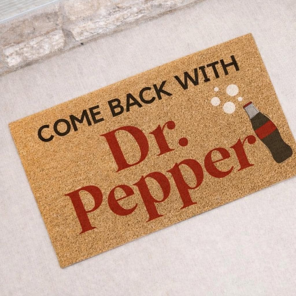 Dr. Pepper Custom Door mat & Layering Rug, non-slip backing, Hand painted, thoughtfully curated gift, porch decor bundle