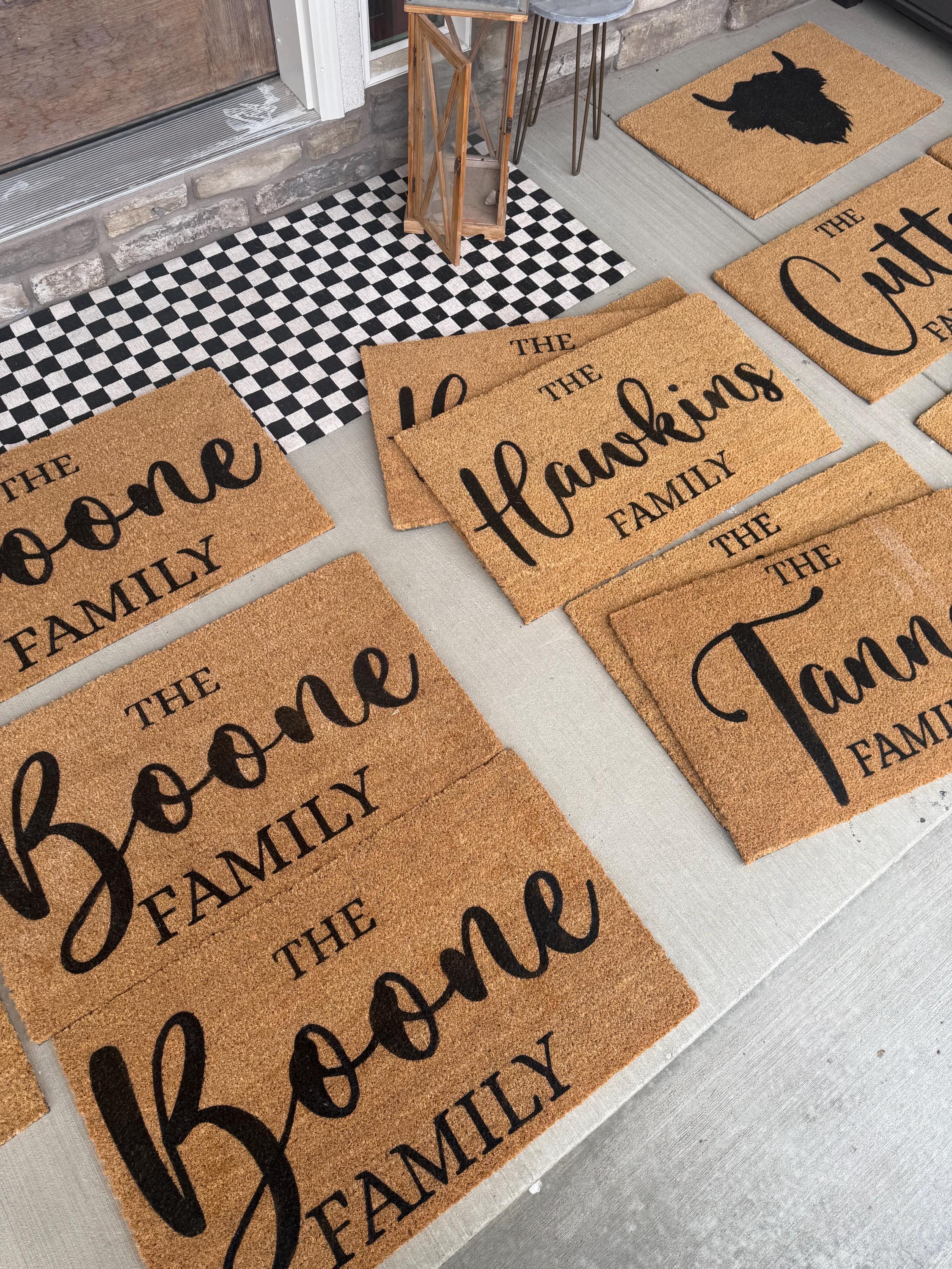 Housewarming, wedding or engagement gift | Personalized last name door mat + layering rug