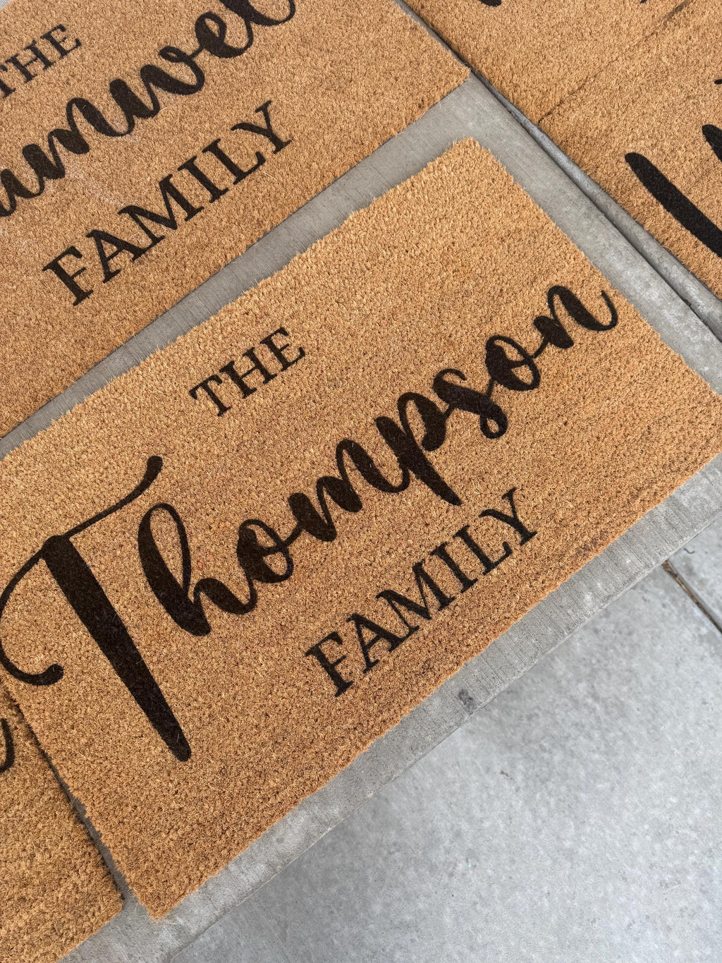 Housewarming, wedding or engagement gift | Personalized last name door mat + layering rug