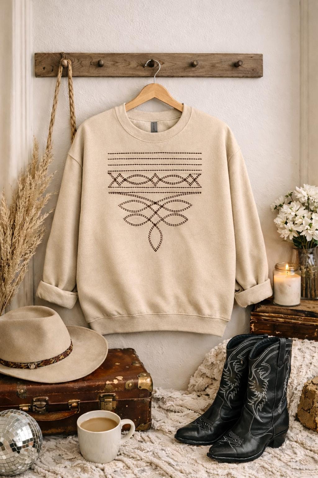 Western Boot Stitch Embroidered Sweatshirt | Gift For Country Girl