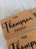 Housewarming, wedding or engagement gift | Personalized last name door mat + layering rug