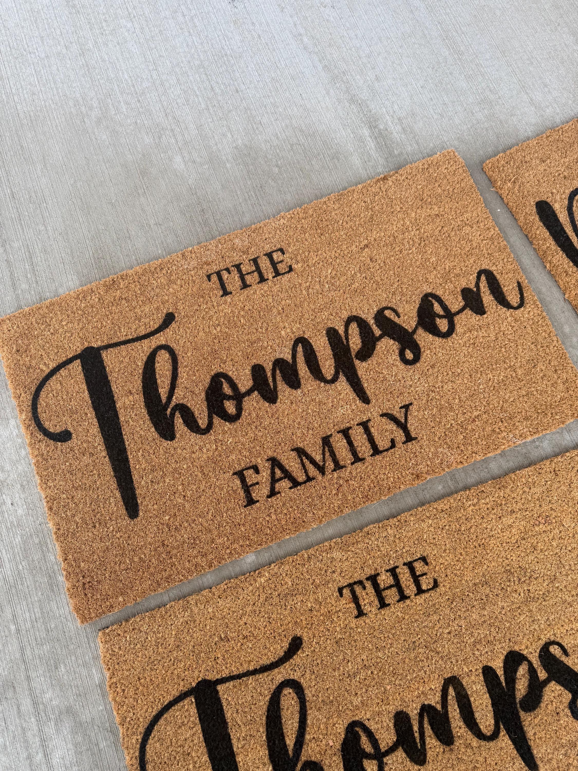 Housewarming, wedding or engagement gift | Personalized last name door mat + layering rug