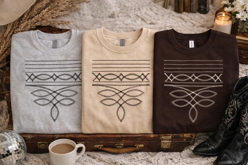 Western Boot Stitch Embroidered Sweatshirt | Gift For Country Girl