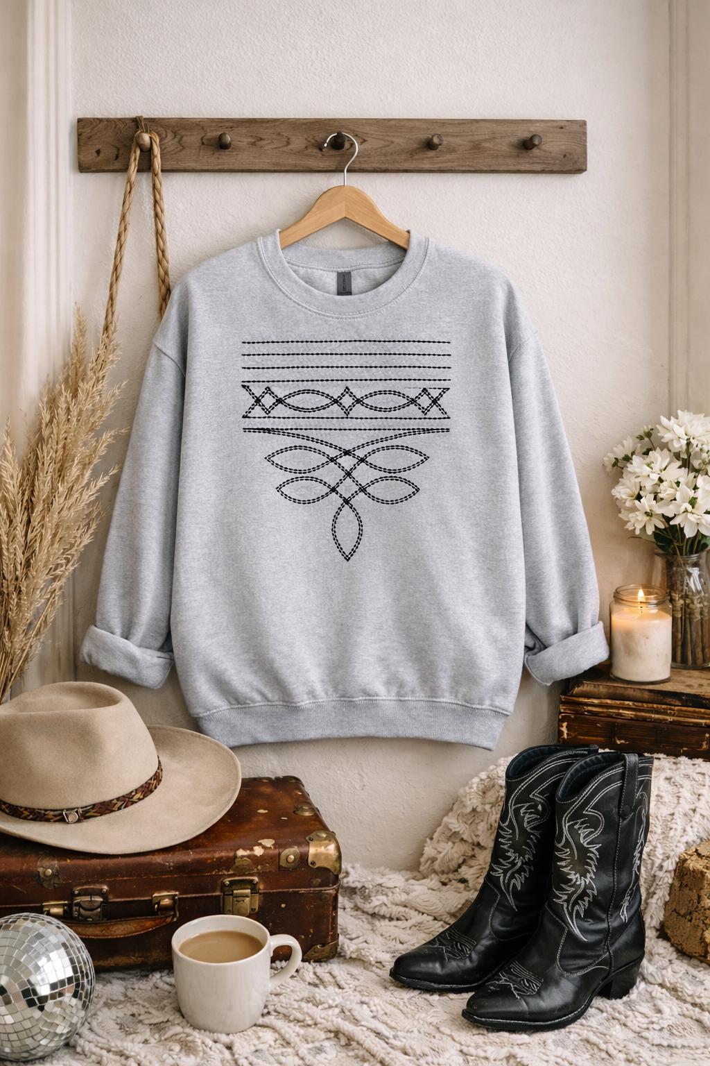 Western Boot Stitch Embroidered Sweatshirt | Gift For Country Girl