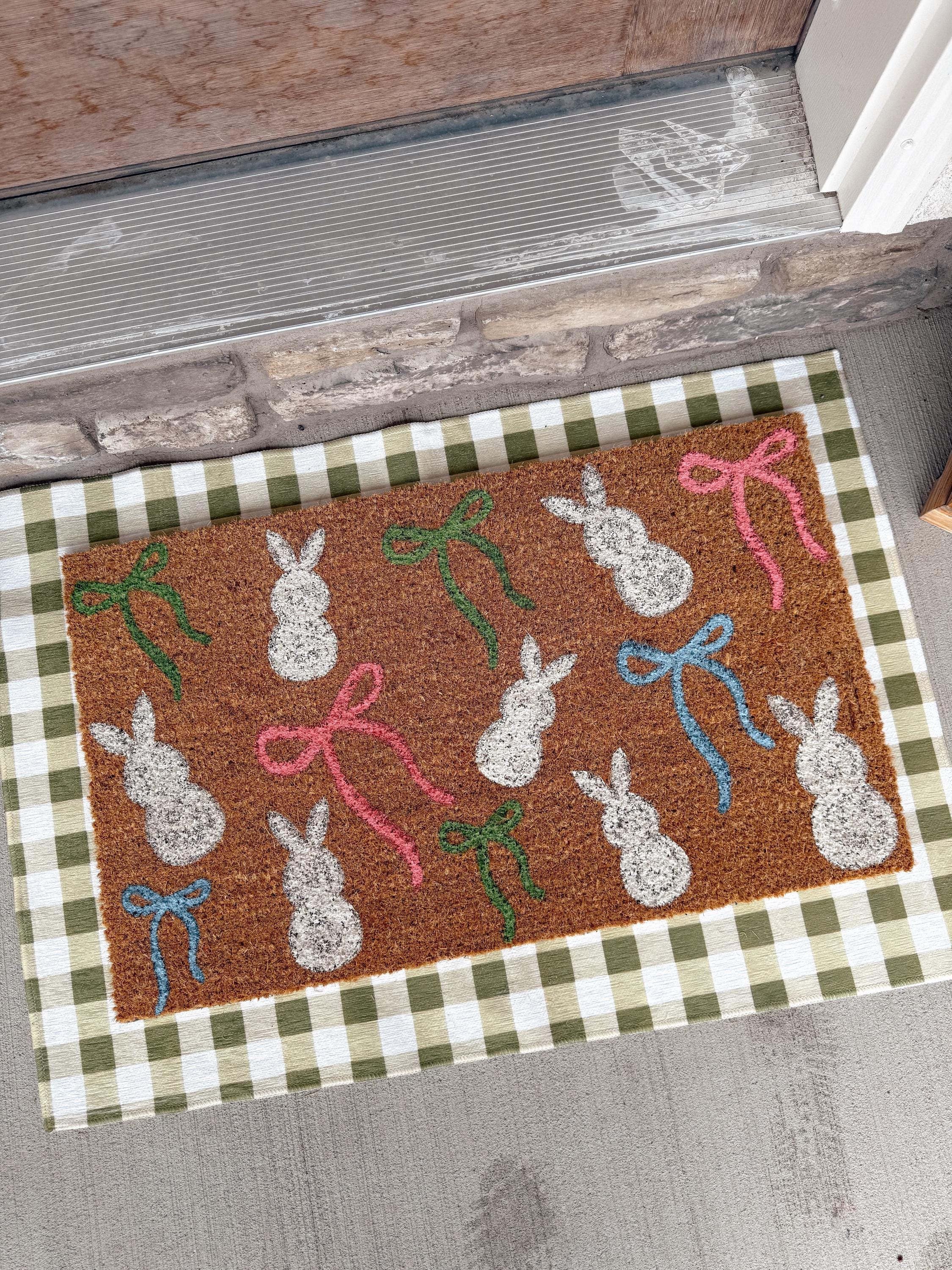 Easter Bunny’s & bows Custom Door Mat for Spring | Porch Decor