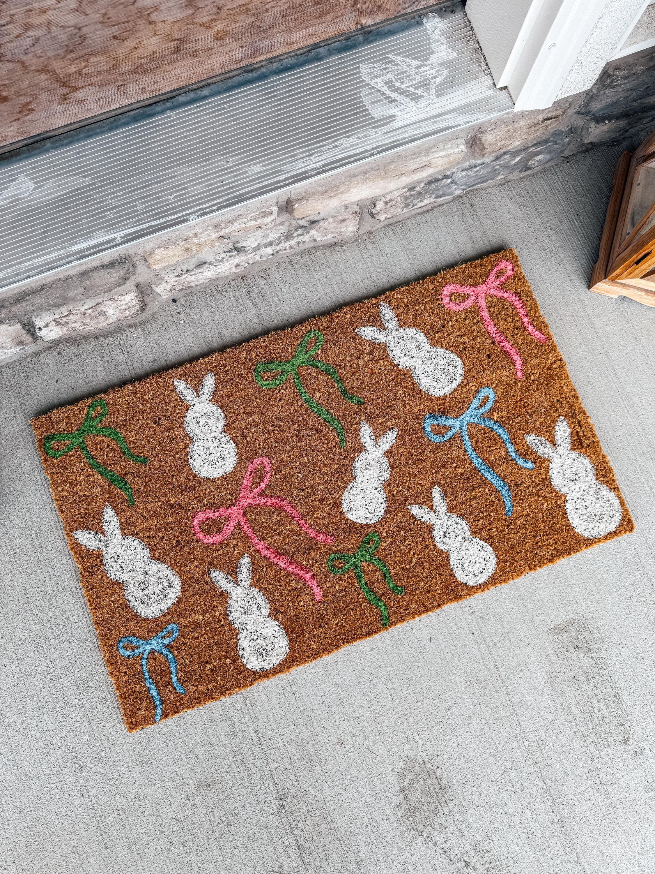 Easter Bunny’s & bows Custom Door Mat for Spring | Porch Decor